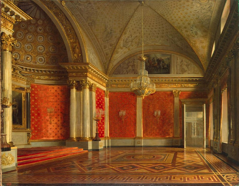 The Small Throne Hall in the Winter Palace, vintage artwork by Sergei Zaryanko, A3 (16x12") Poster Print