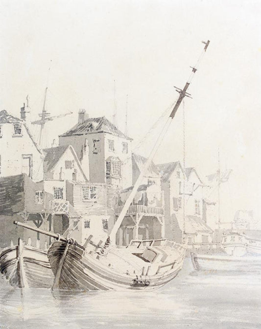 A Boat Anchored in a Harbour, vintage artwork by Joseph Mallord William Turner, 12x8" (A4) Poster