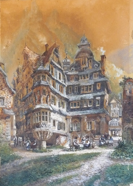 The old Rathaus, Moselle, vintage artwork by Henry Valter, 12x8" (A4) Poster