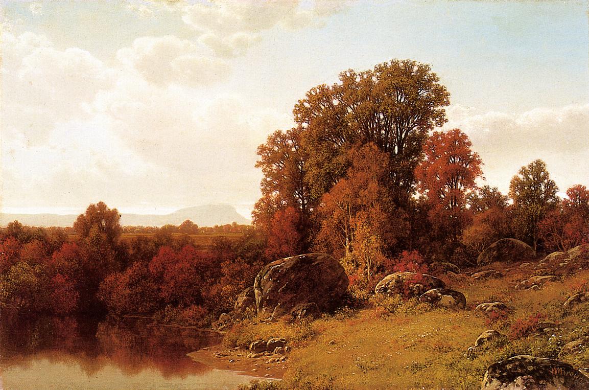 Autumn Scene on the Connecticut River, vintage artwork by William Mason Brown, 12x8" (A4) Poster