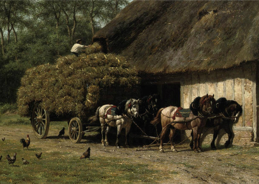 Unloading the hay wagon, vintage artwork by Willem Karel Nakken, 12x8" (A4) Poster