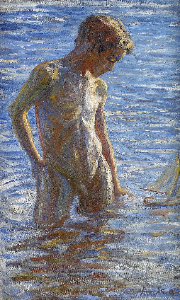 Bathing Boy, vintage artwork by Johan Axel Gustaf Acke, 12x8" (A4) Poster