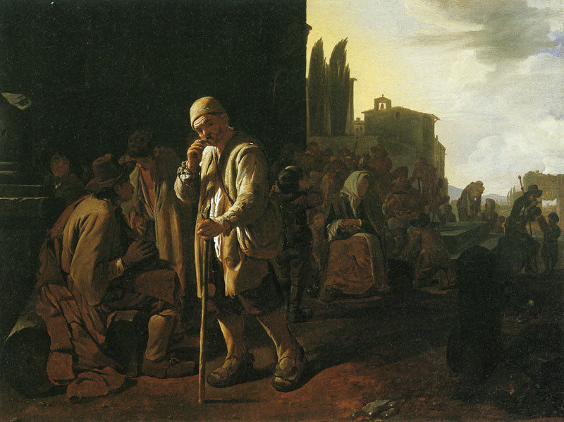 The Seven Acts of Mercy: Feeding the Hungry, vintage artwork by Michiel Sweerts, 12x8" (A4) Poster