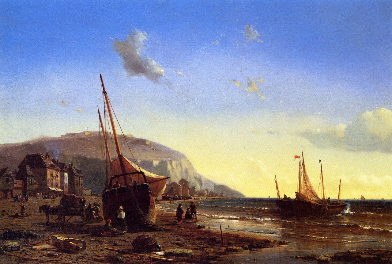 The Harbor at Dieppe, vintage artwork by Mauritz F. H. De Haas, 12x8" (A4) Poster