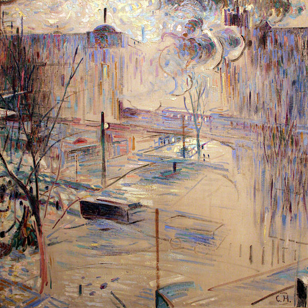 Savignyplatz with Streetcar Bridge, vintage artwork by Curt Herrmann, 12x8" (A4) Poster