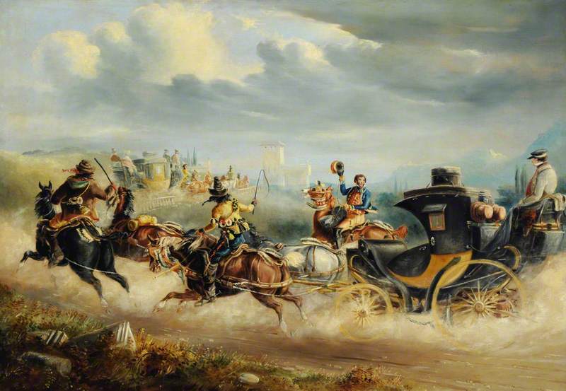 Coaches Attacked by Brigands on a Spanish Road, vintage artwork by Charles Cooper Henderson, A3 (16x12") Poster Print