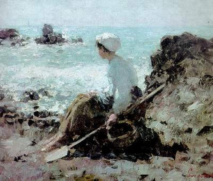 Fishergirl in Grandville, vintage artwork by Nicolae Grigorescu, 12x8" (A4) Poster