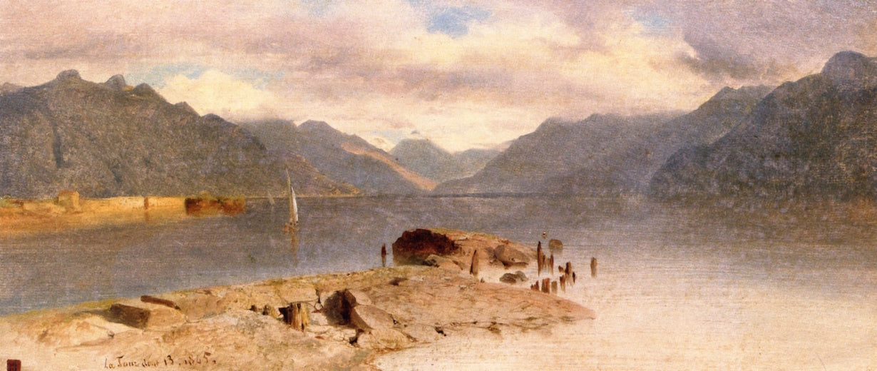 The Village of La Tour on Lake Geneva, vintage artwork by Alexandre Calame, A3 (16x12") Poster Print