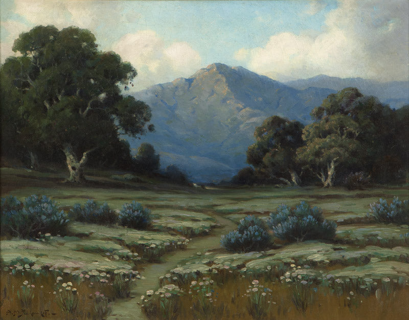 Oak trees and lupine in a California landscape, vintage artwork by Alexis Matthew Podchernikoff, 12x8" (A4) Poster