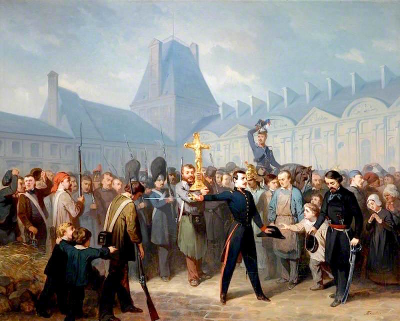 Incident of the Revolution of 1848 in Paris in the Court of the Louvre, vintage artwork by Nicolas Edward Gabe, A3 (16x12") Poster Print