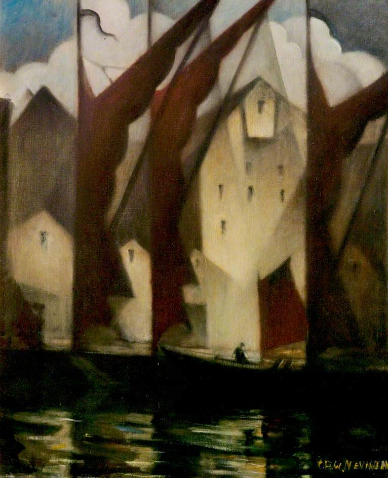 Thameside, vintage artwork by Christopher Nevinson, 12x8" (A4) Poster