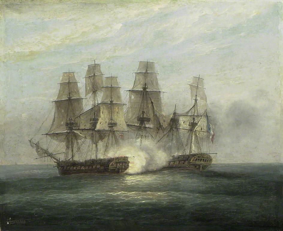 The engagement between H.M.S. Phoenix and the French Frigate Didon, 10 August 1805, vintage artwork by Thomas Luny, 12x8" (A4) Poster
