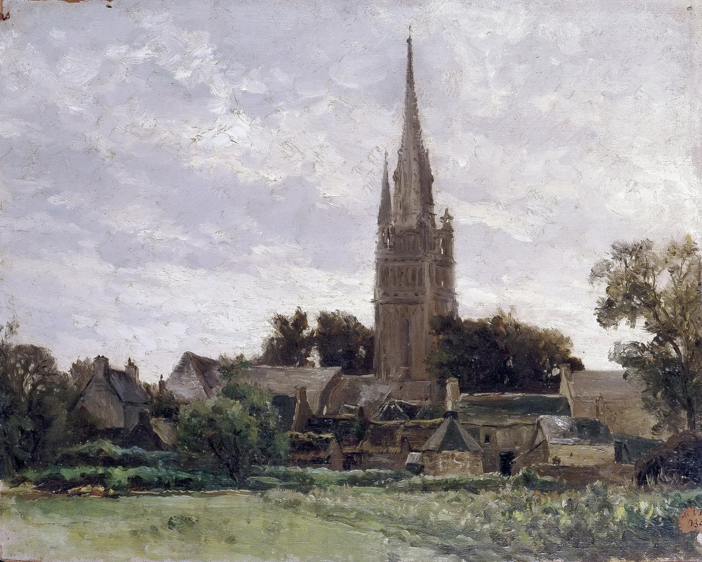 Church Tower near Douarnenez, vintage artwork by Carlos de Haes, 12x8" (A4) Poster