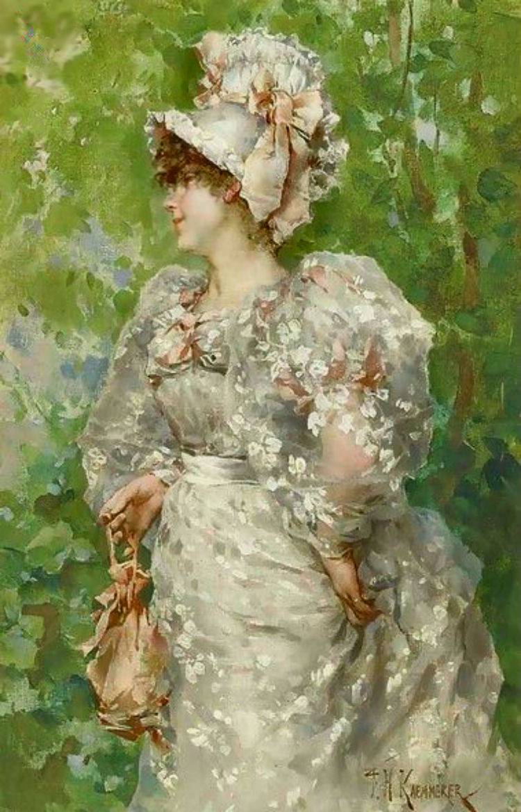 Springtime Promenade, vintage artwork by Frederik Henrdik Kaemmerer, 12x8" (A4) Poster