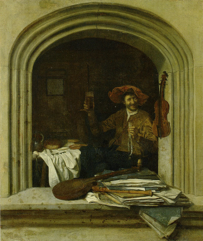 The Musician at Breakfast, vintage artwork by Job Adriaensz. Berckheyde, 12x8" (A4) Poster