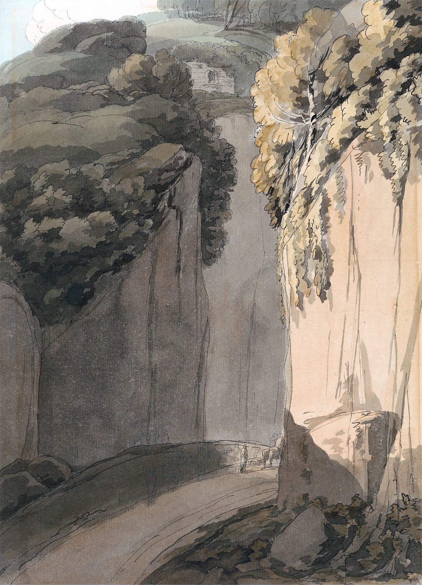 Entrance to the Grotto at Posilippo, Naples, vintage artwork by Francis Towne, 12x8" (A4) Poster