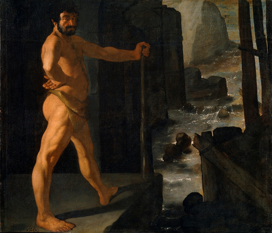 Hercules Diverts the River Alpheus, vintage artwork by Francisco de Zurbarán, 12x8" (A4) Poster