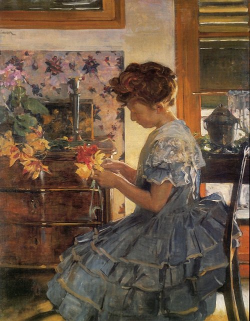 Charlotte Simon with Tulips by Lucien Simon,A3(16x12")Poster