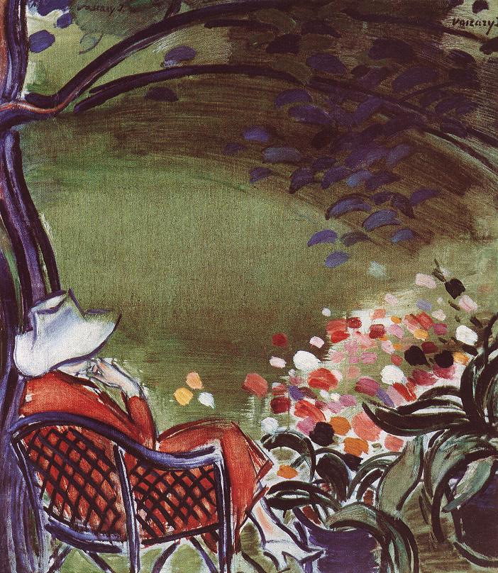 Woman Sitting in the Garden by Janos Vaszary,A3(16x12")Poster