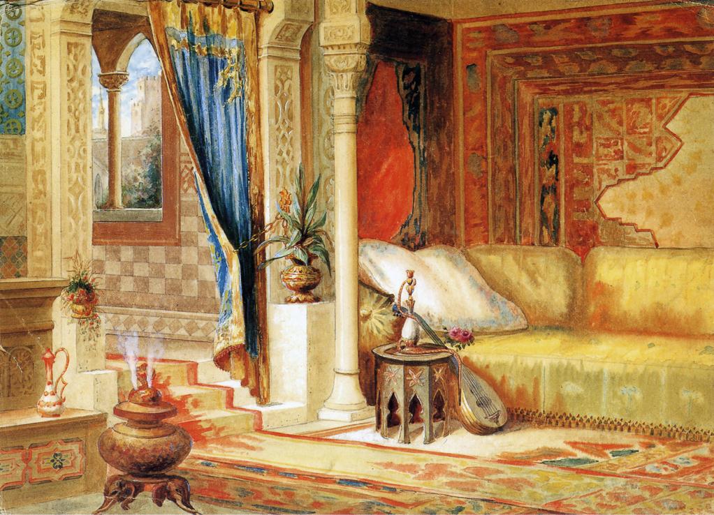 Turkish Room Theater Curtain Sketch, vintage artwork by John Z. Wood, 12x8" (A4) Poster