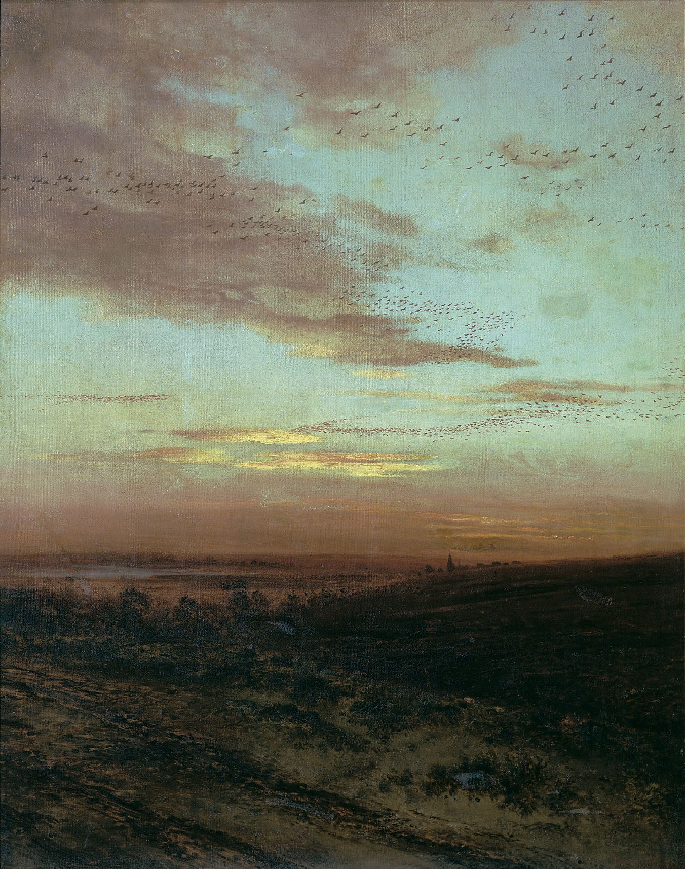 Evening. Birds Flying Away, vintage artwork by Alexei Kondratyevich Savrasov, 12x8" (A4) Poster