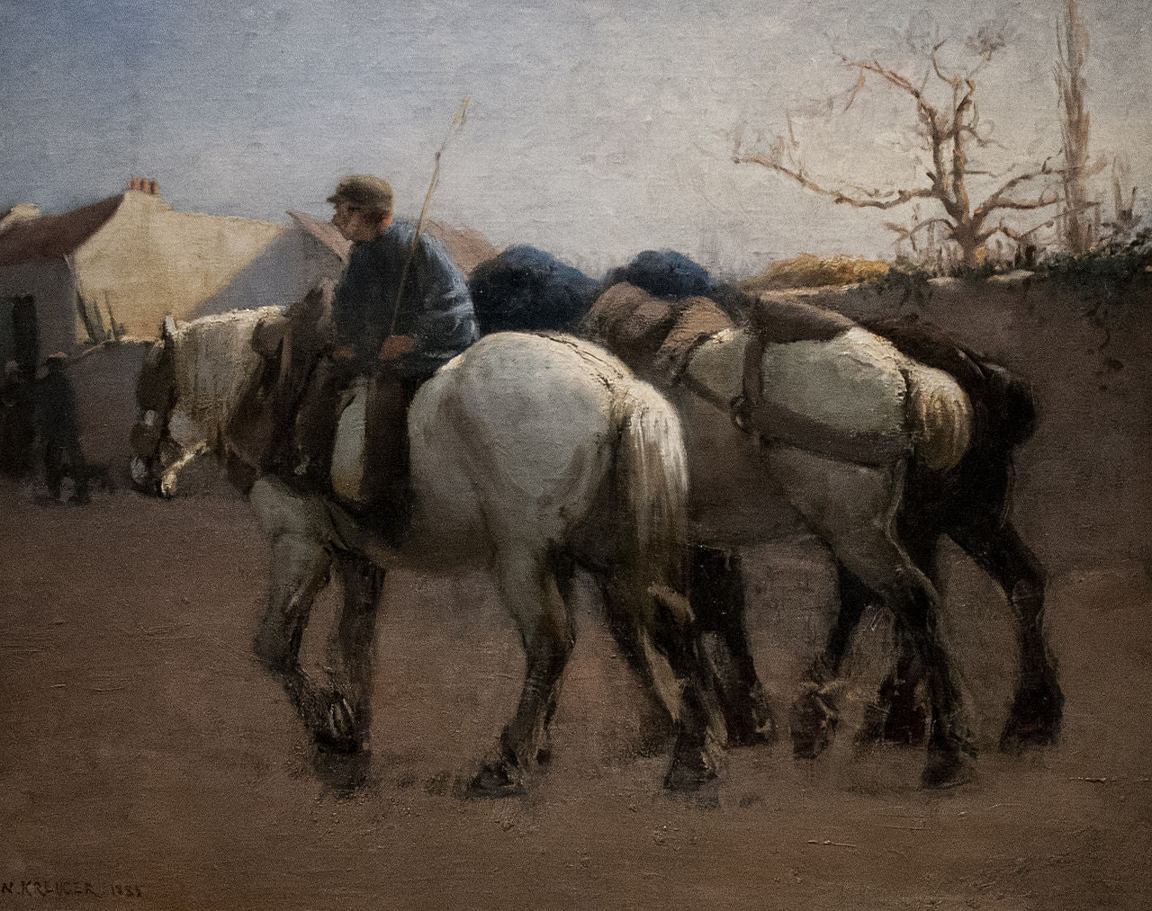 French Village Street with Horses by Nils Kreuger,A3(16x12")Poster