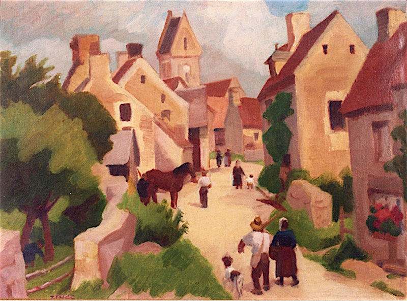 Workers in a Village by Jules-Emile Zingg,16x12(A3) Poster