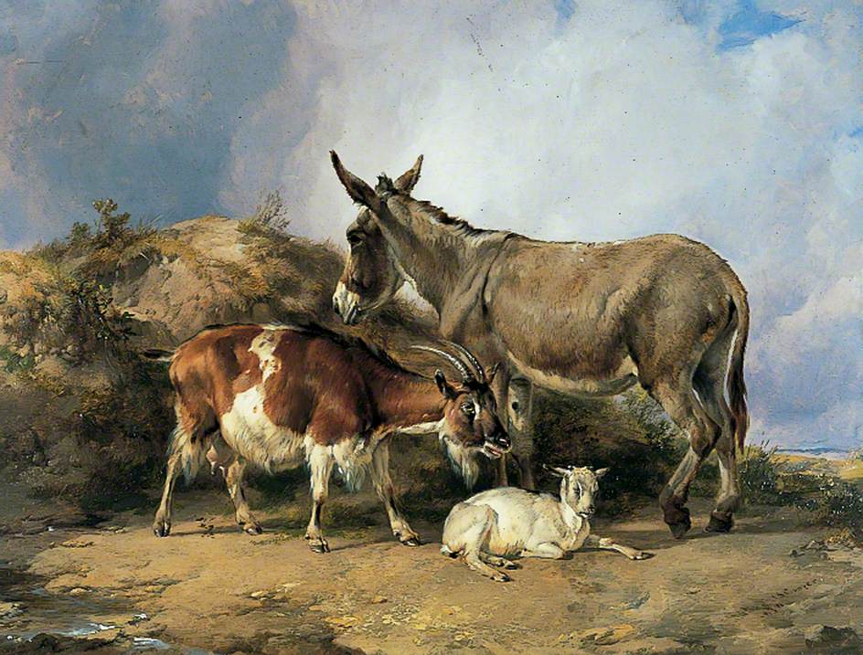 Donkey, Goat and Kid, vintage artwork by Thomas Sidney Cooper, A3 (16x12") Poster Print