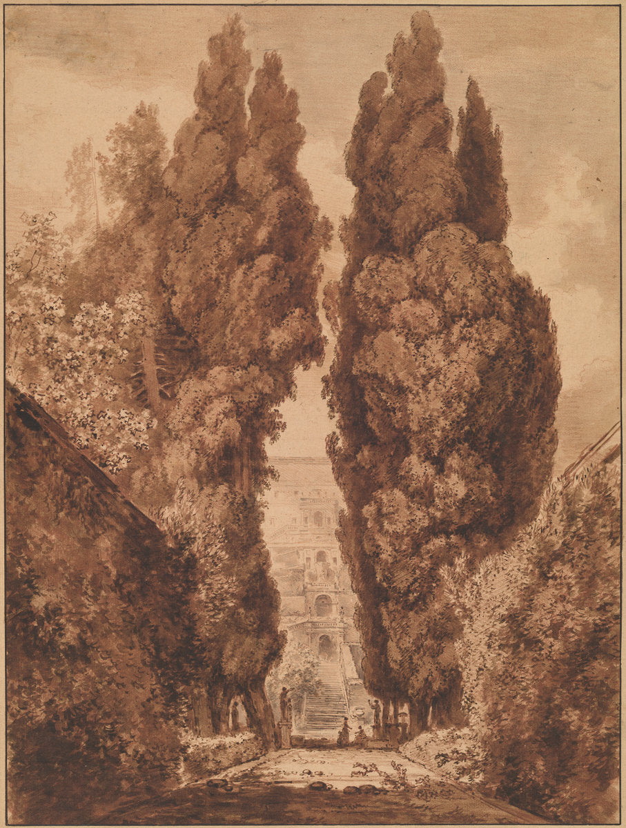 The Avenue of Cypresses at Villa d'Este, vintage artwork by Jean-Honore Fragonard, 12x8" (A4) Poster