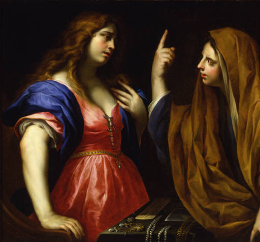 Martha Rebuking Mary Magdalen, vintage artwork by Andrea Vaccaro, 12x8" (A4) Poster