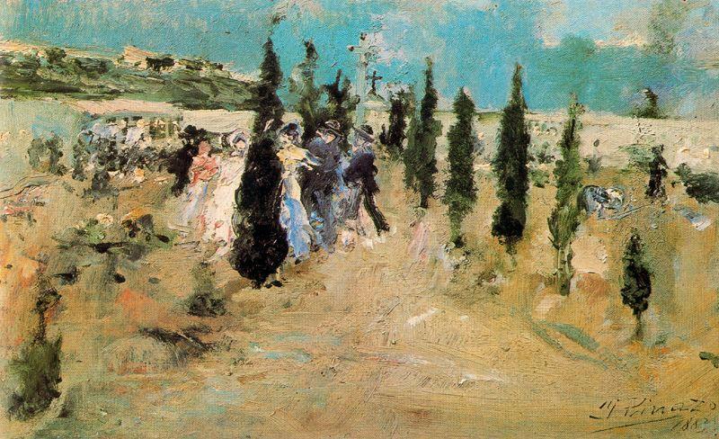 Cemetery Road, vintage artwork by Ignacio Pinazo Camarlench, 12x8" (A4) Poster