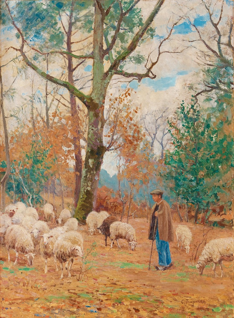 Shepherd with Sheep in Autumn Landscape by Carl Tragardh,A3(16x12")Poster