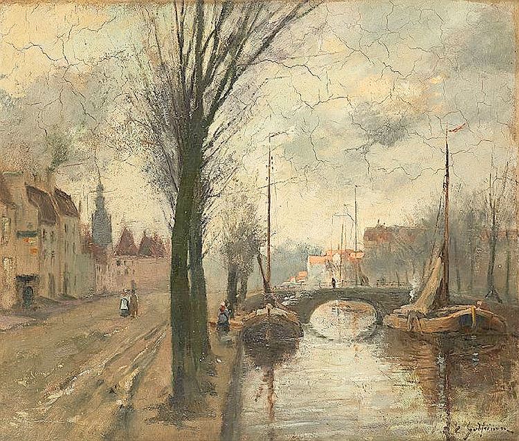 Sunset with Bridge by Ernest Jean Joseph Godfrinon,16x12(A3) Poster