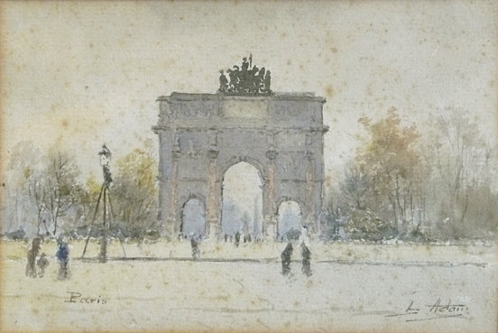 Paris, l'arc de triomphe du Carrousel, vintage artwork by Henri Adam, 12x8" (A4) Poster