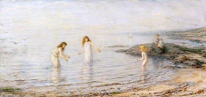 The Timid Bather, vintage artwork by Hugh Cameron R.S.A., R.W.S., 12x8" (A4) Poster