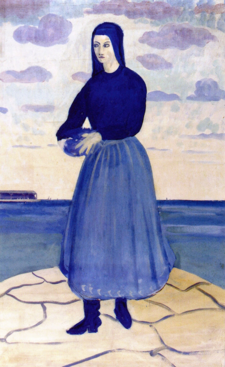 Irish Peasant Girl by a Jetty, vintage artwork by James Dickson Innes, 12x8" (A4) Poster