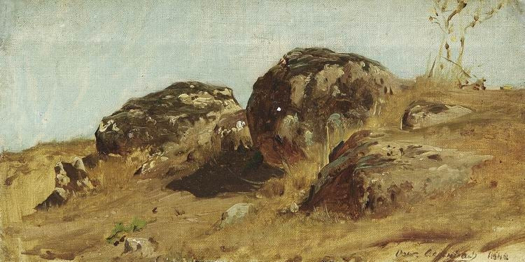 Landscape with Three big Stones, vintage artwork by Oswald Achenbach, 12x8" (A4) Poster