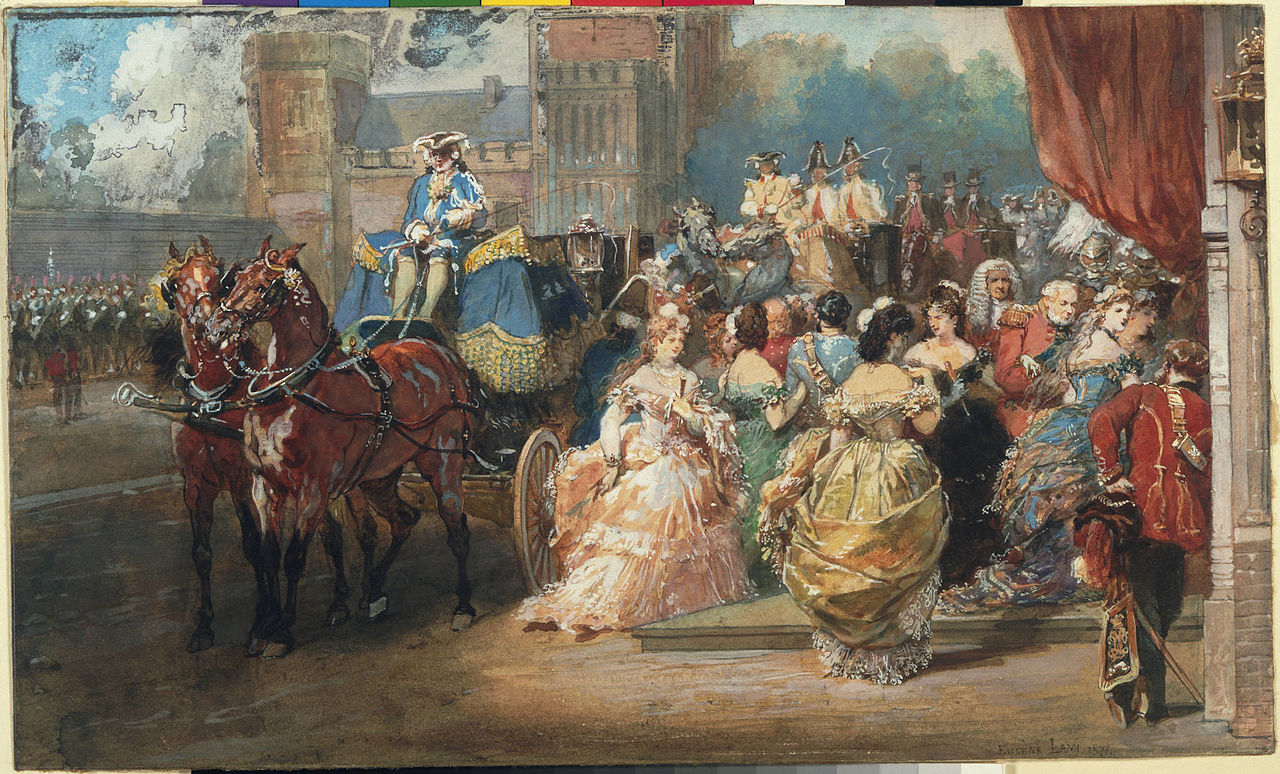 Entry to a Drawing Room at Marlborough House, vintage artwork by Eugene Louis Lami, A3 (16x12") Poster Print
