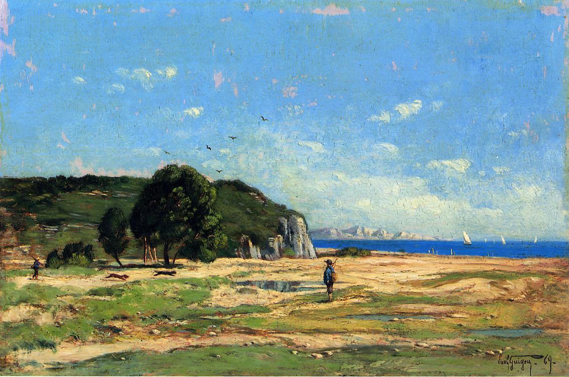 Hunters near the Coast of Marseille, vintage artwork by Paul-Camille Guigou, 12x8" (A4) Poster