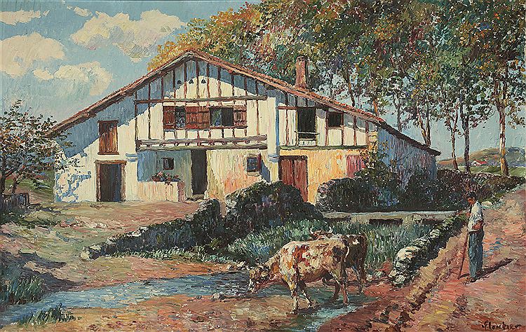 Basque Country House, vintage artwork by Louis Benjamin Floutier, 12x8" (A4) Poster