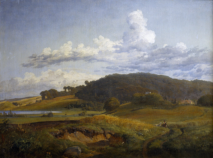 View from Vinderod towards Hobjerg near Frederiksværk, with the Home of Lundby e’s Parents, vintage artwork by Johan Thomas Lundby e, A3 (16x12") Poster Print