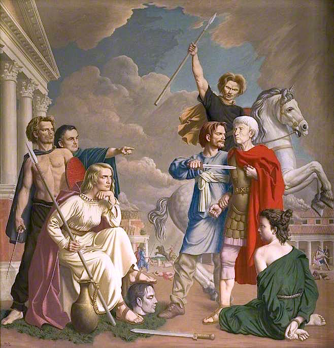 Boadicea at Colchester, 61 AD, vintage artwork by Colin Unwin Gill, 12x8" (A4) Poster