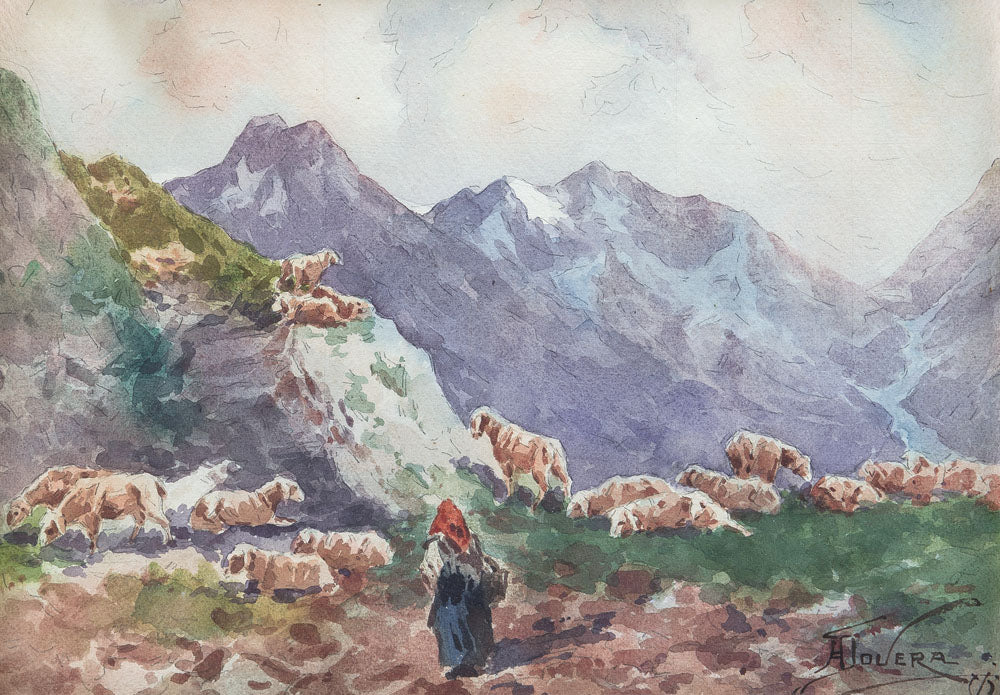 Mountain Pasture, vintage artwork by Achille Dovera, 12x8" (A4) Poster
