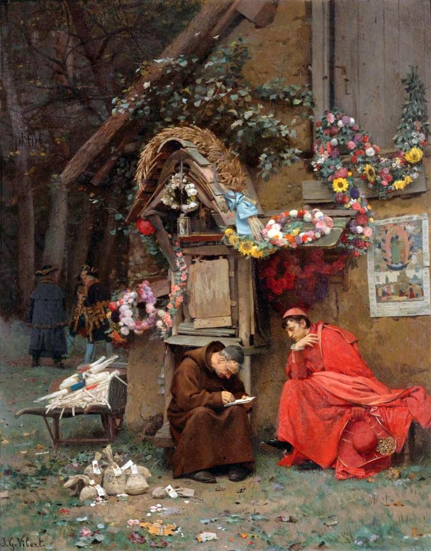 Adding Up the Donations, vintage artwork by Jehan-Georges Vibert, 12x8" (A4) Poster