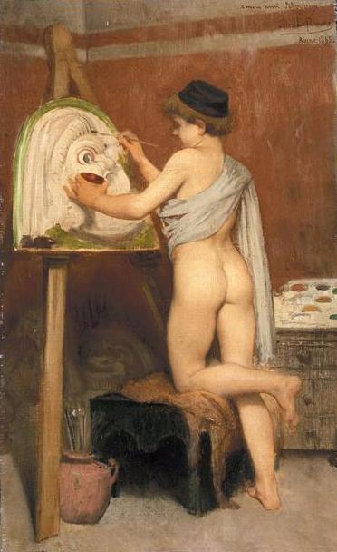 Young Painter of Greek Masks, vintage artwork by Jules Joseph Lefebvre, 12x8" (A4) Poster