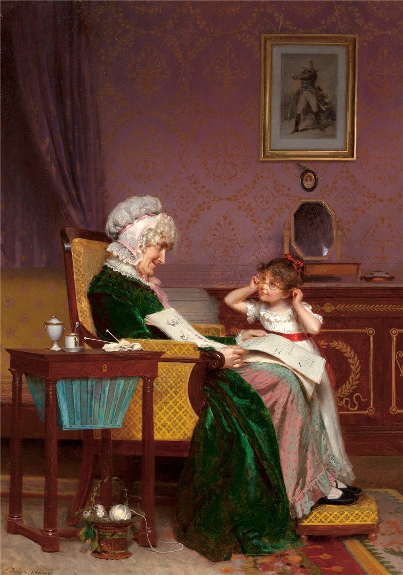 The First Lesson, vintage artwork by Louis-Emile Adan, 12x8" (A4) Poster