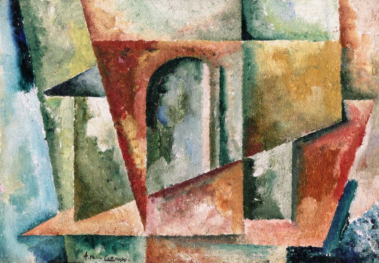 Cubist Landscape, vintage artwork by Amadeu de Sousa Cardoso, 12x8" (A4) Poster