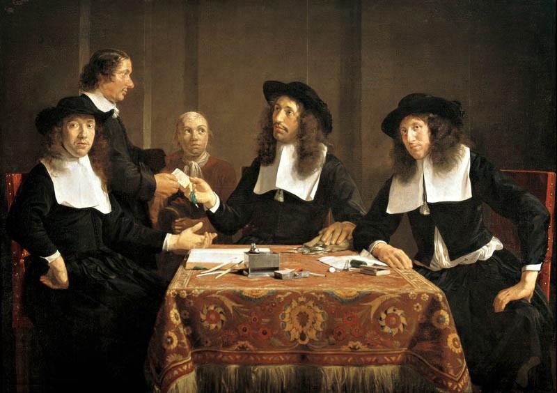 Regents of the "Leproos-, Pest- en Dolhuis" in Haarlem, vintage artwork by Jan de Bray, 12x8" (A4) Poster