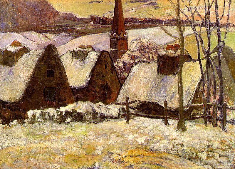 Breton Village in the Snow, vintage artwork by Paul Gauguin, 12x8" (A4) Poster