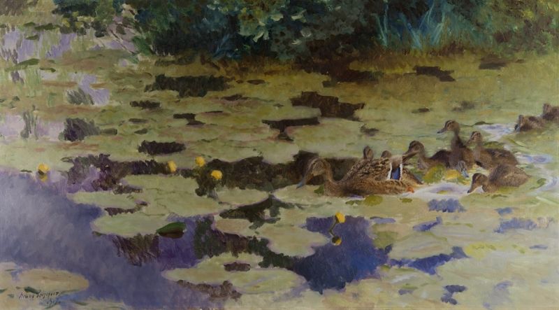 od of Ducklings among Yellow Water Lilies by Bruno Liljefors,A3(16x12")Poster